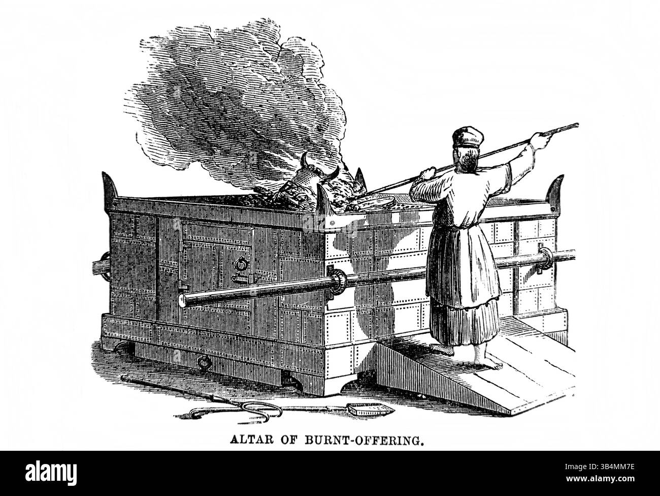 Illustration d'un Grand prêtre à l'autel des holocaustes (Lévitique) de l'ancien XIXe siècle la Sainte Bible contenant l'ancien et le Nouveau Testamen Banque D'Images