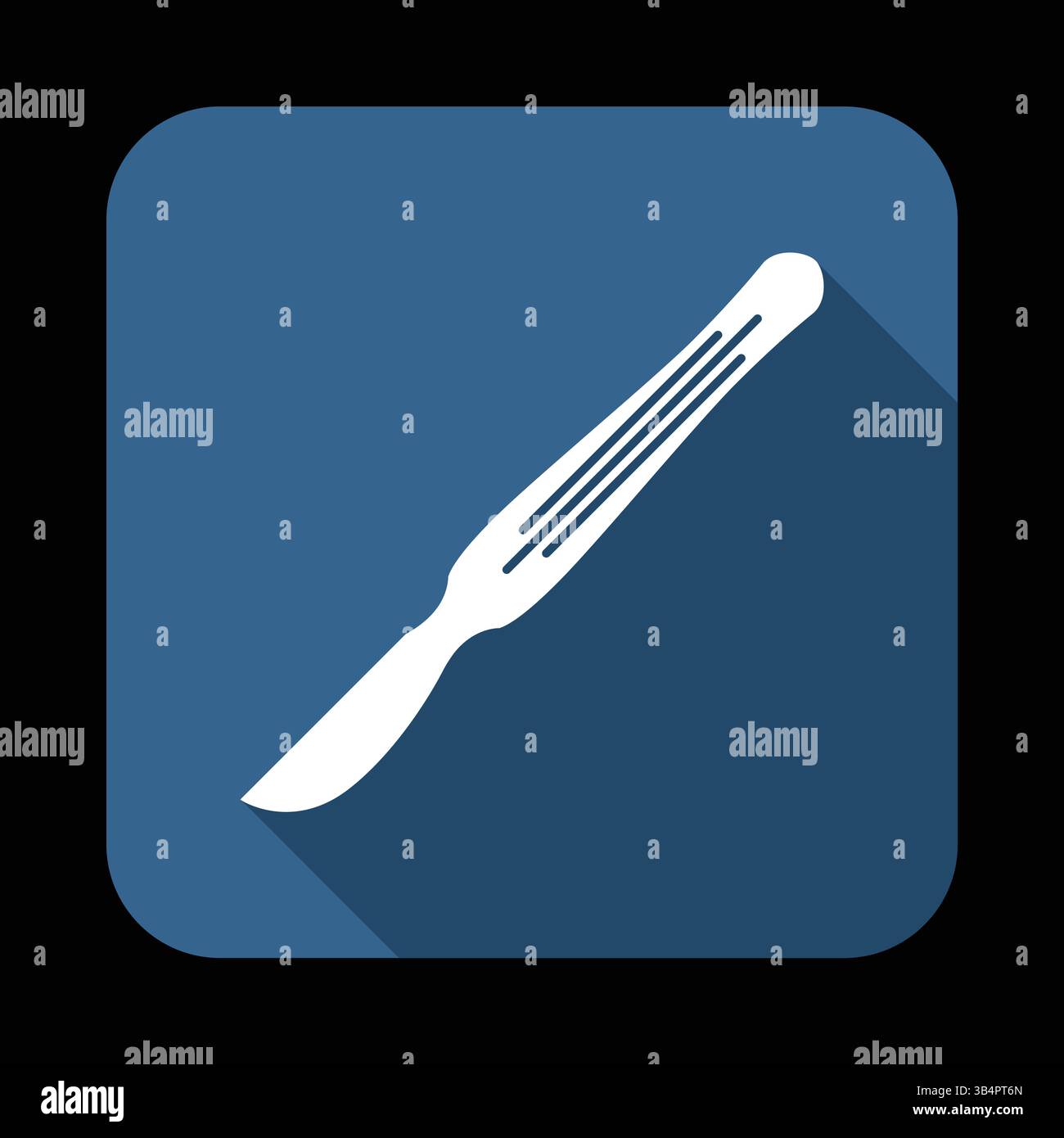 Icône de scalpel chirurgical minimaliste avec ombre longue sur fond bleu, représentant des instruments médicaux et des équipements de soins de santé dans un design propre Illustration de Vecteur