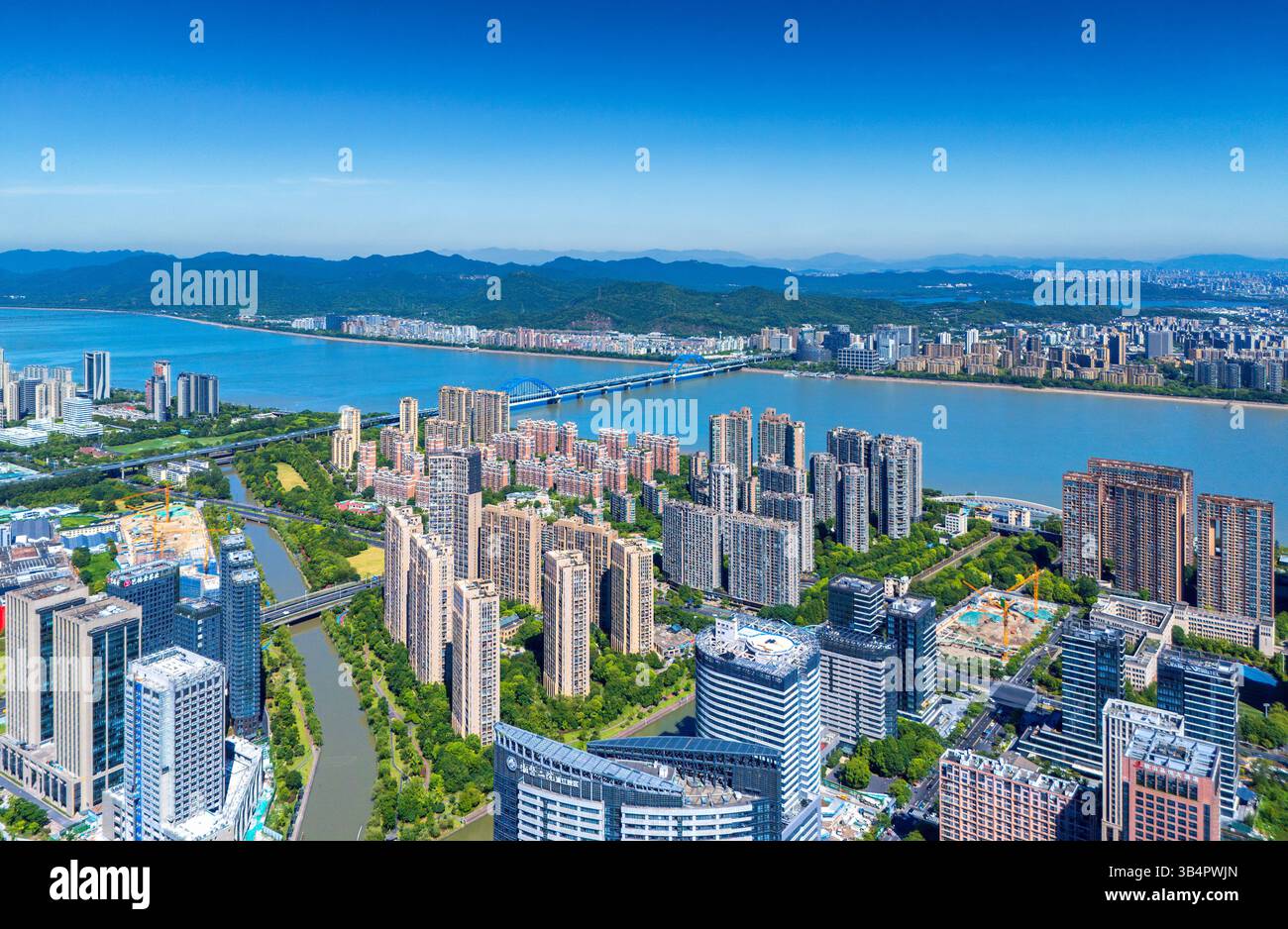 Vue aérienne du pont Fuxing à Hangzhou, province du Zhejiang, Chine Banque D'Images