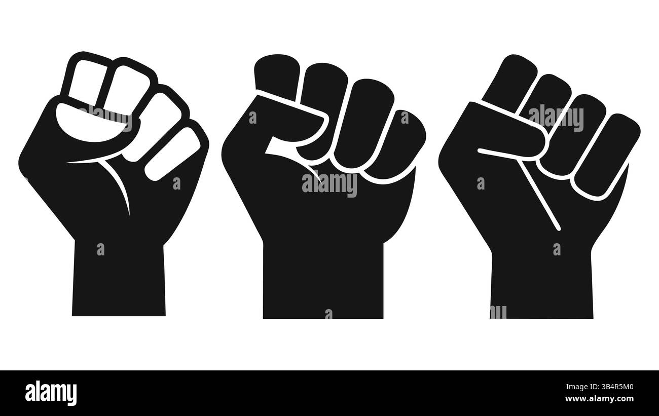 Ensemble d'illustration vectorielle avec un poing levé, symbolisant la solidarité et la force. Concept de jour ouvrier, jour ouvrier, jour ouvrier Illustration de Vecteur