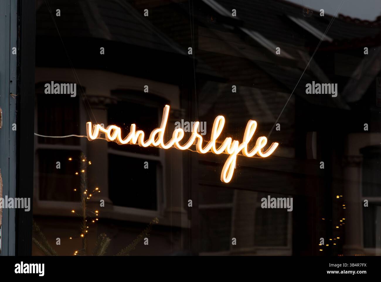 Le panneau pour le restaurant Vanderlyle sur Mill Road, Cambridge, Angleterre, Royaume-Uni Banque D'Images