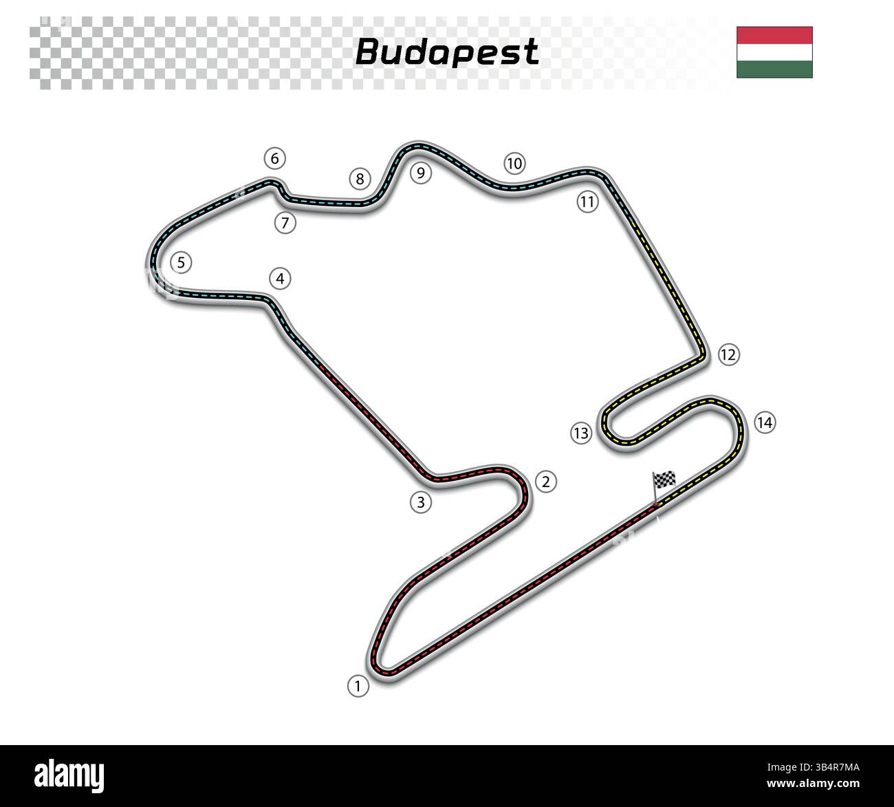 Le circuit de Budapest pour le sport automobile et d'autosport. Le grand prix de piste de course. Illustration de Vecteur