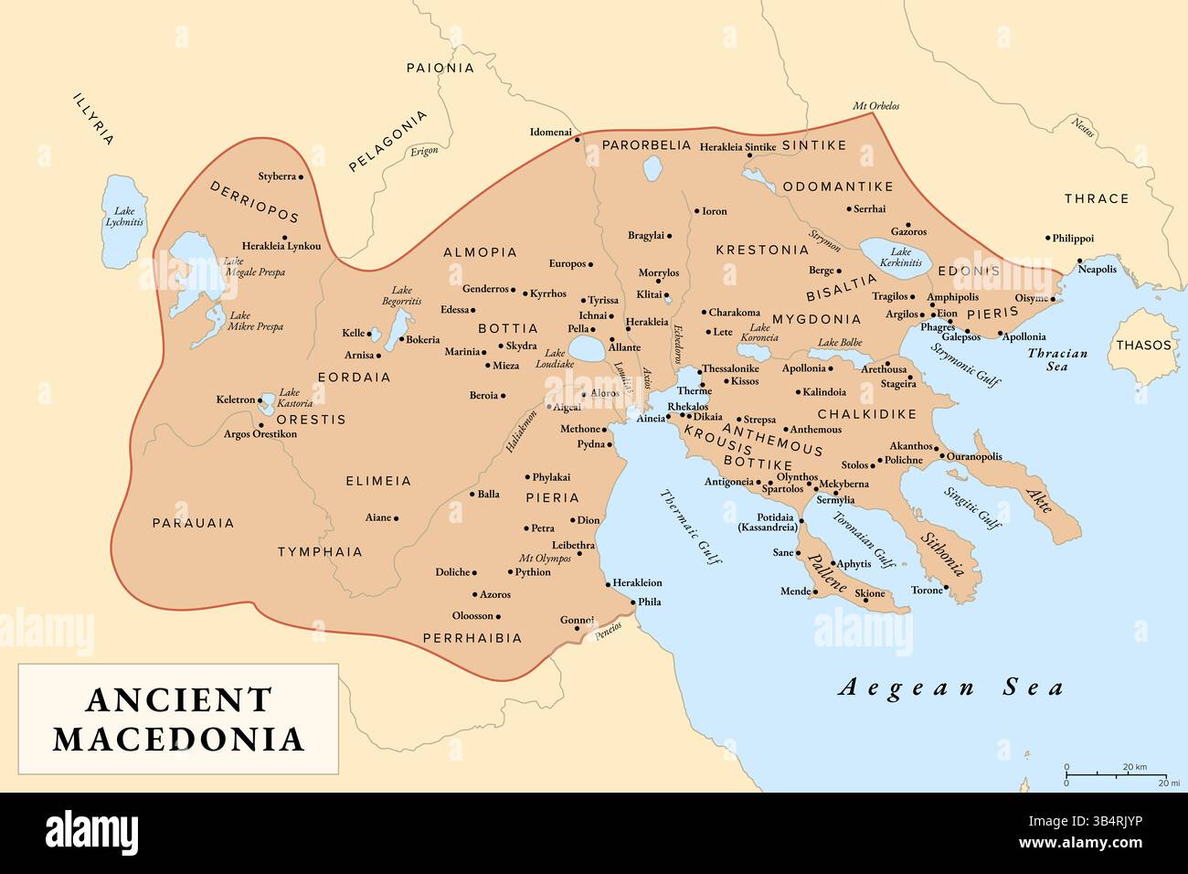 Ancienne Macédoine, Macédoine, carte historique avec des limites approximatives avant la conquête romaine. Banque D'Images