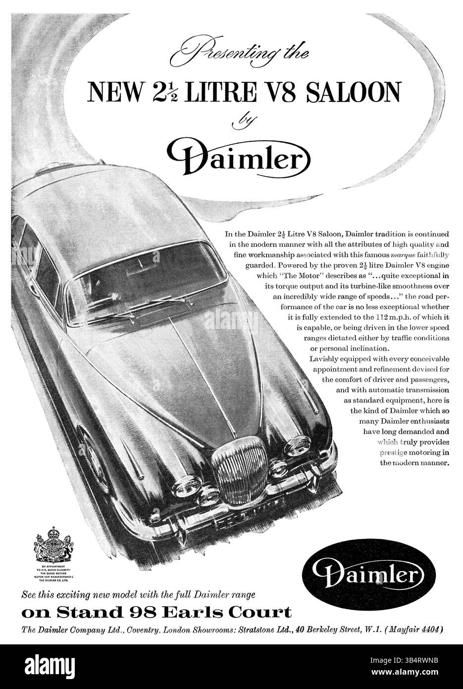 Publicité britannique 1962 pour la Daimler 2½ litres V8 Berline. Banque D'Images Publicité britannique 1962 pour la Daimler 2½ litres V8 Berline. Banque D'Images