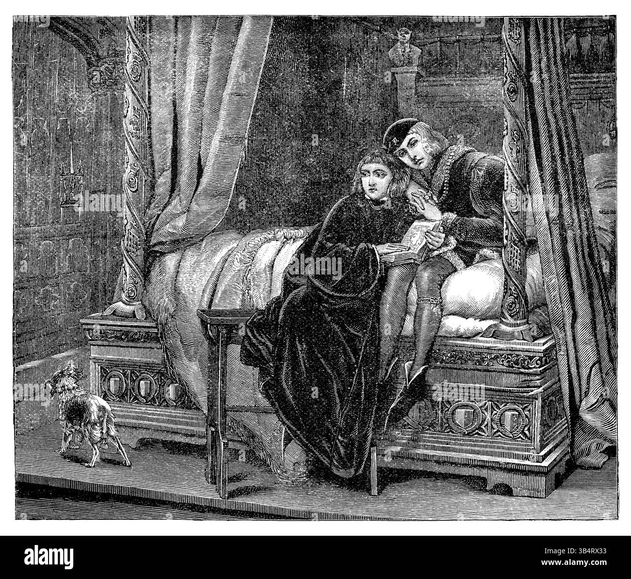 Gravure sur bois victorienne vintage des Princes dans la Tour de Londres. Le roi déchu Édouard V et son frère le prince Richard de Shrewsbury (le duc d'York) ont été usurpés par Richard III gravure basée sur une peinture de Paul Delaroche. Banque D'Images