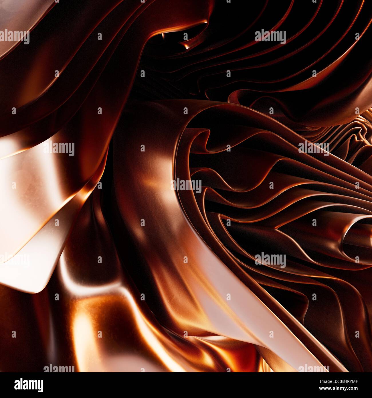 fond de couleur de cuivre moderne abstrait, rubans pliés macro, papier peint de mode avec des couches ondulées et des volants. rendu 3d. Banque D'Images