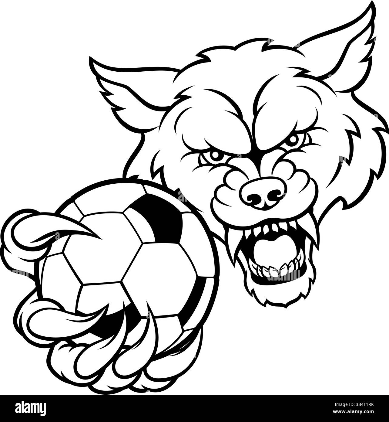 Mascotte des sports Wolf Holding Soccer Football Ball Illustration de Vecteur