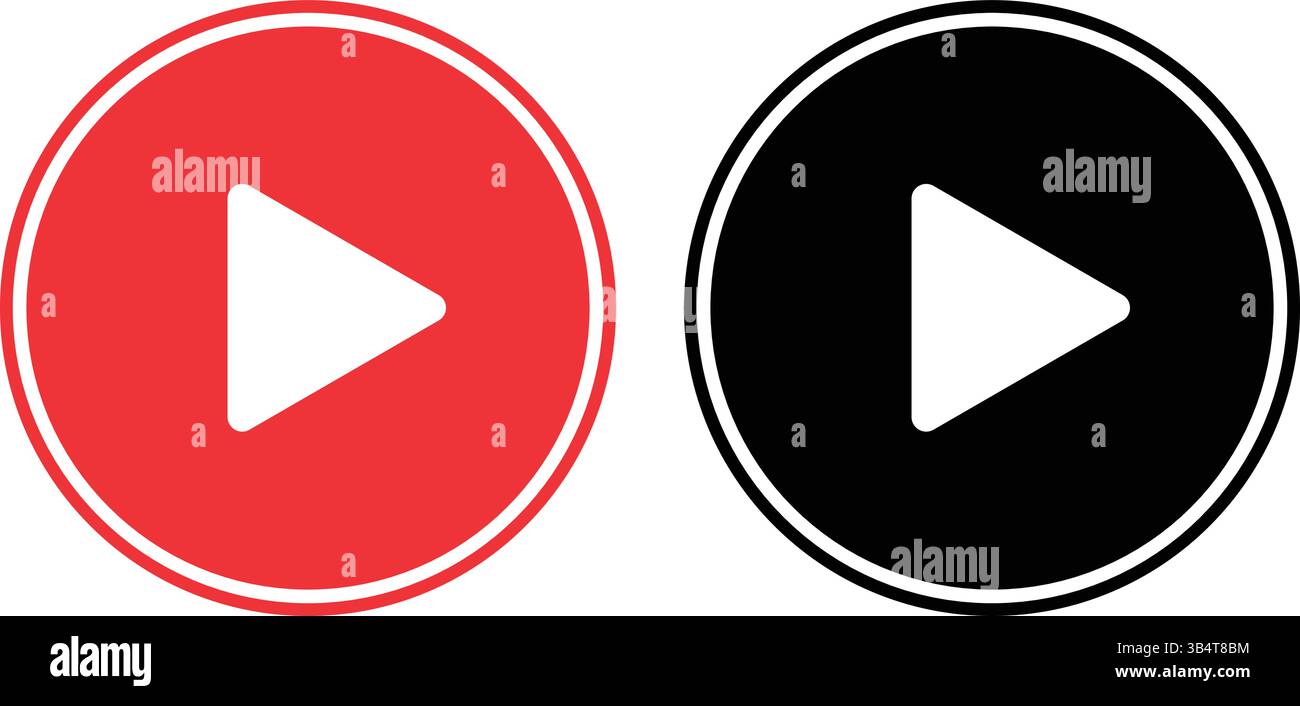 Icônes de lecture circulaires rouges et noires avec boutons triangulaires blancs, utilisées pour les contrôles de médias vidéo et les éléments de conception de l'interface de lecture Illustration de Vecteur