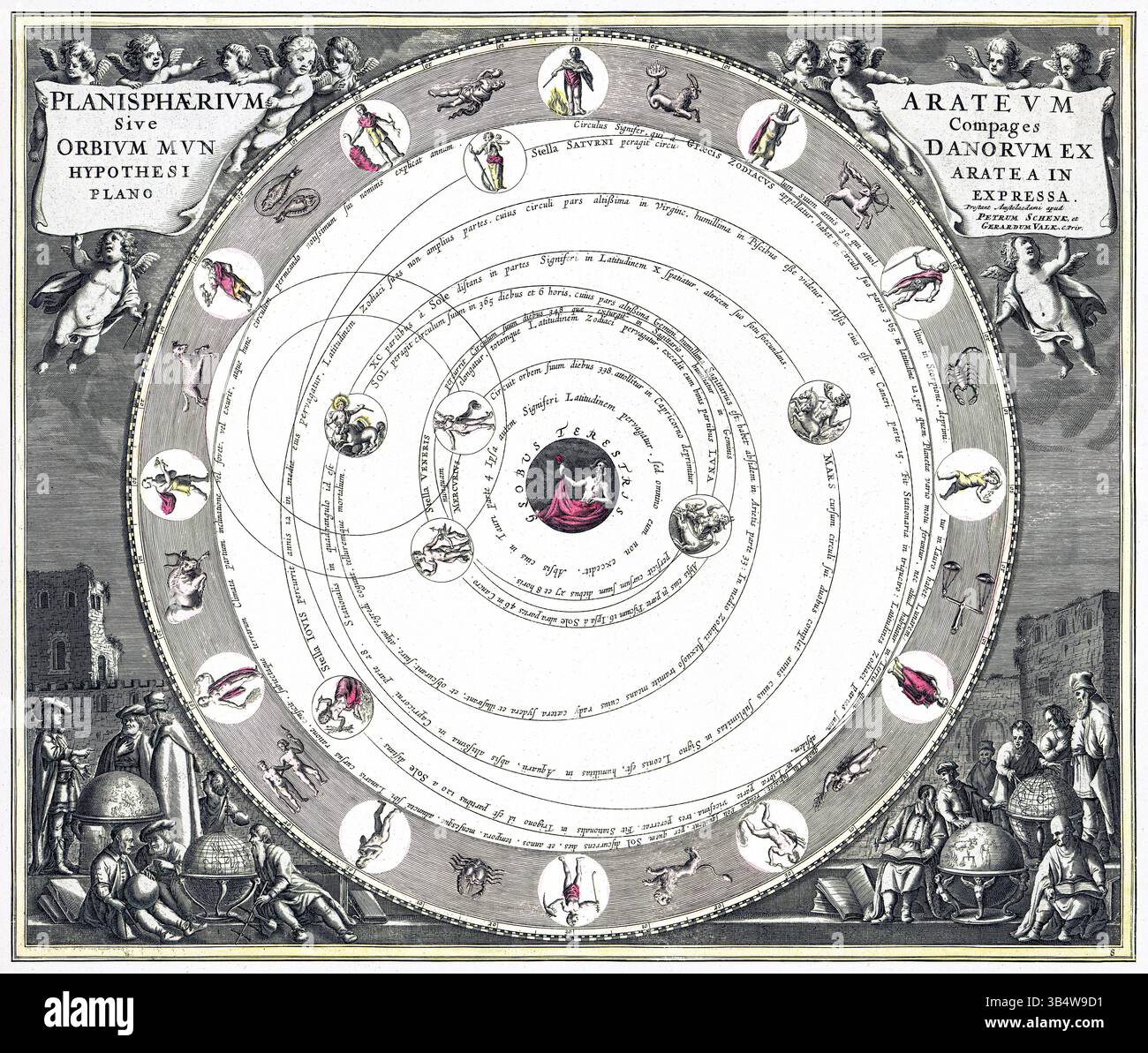 Carte du système Aratus, Planisphaerivm Aratevm, carte céleste antique, carte stellaire, hypothèse aratéenne, carte astronomique vintage Banque D'Images