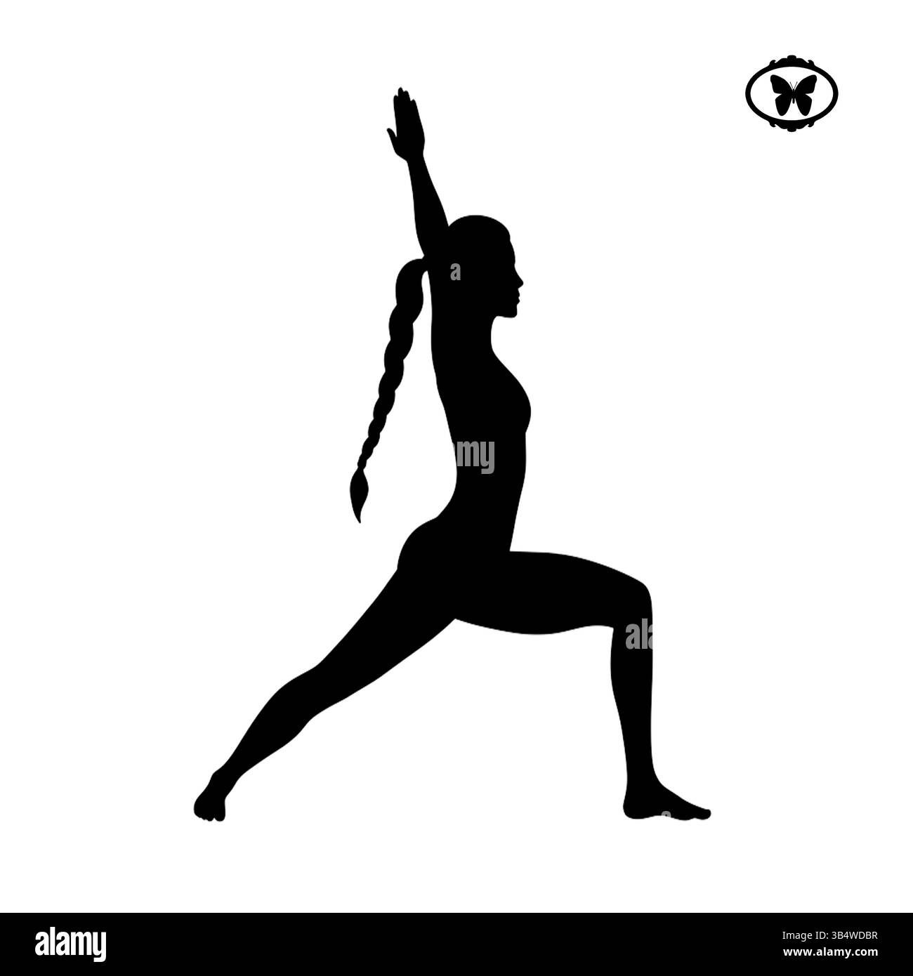 Silhouette vectorielle à la main de femme faisant la pose de yoga guerrier Illustration de Vecteur