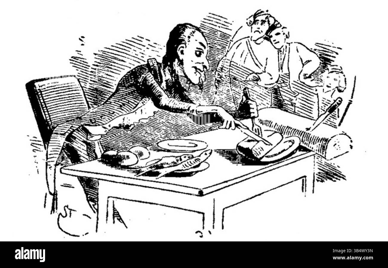 Illustration tirée de Fliegende Blätter, volume 2, numéro 40, page 125, créée par Carl Stauber en 1846. Cette estampe illustre le style et l'impact visuel de l'illustration allemande du XIXe siècle. Banque D'Images