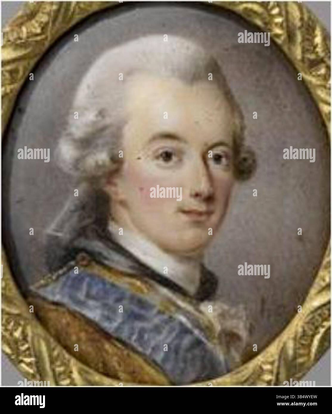 Une enluminure manuscrite de Pierre Adolf Hall, représentant Louis-François, comte de la Marche, prince de Conti, probablement représentant Gustave III de Suède (1746-1792), conservée au musée Condé. Banque D'Images