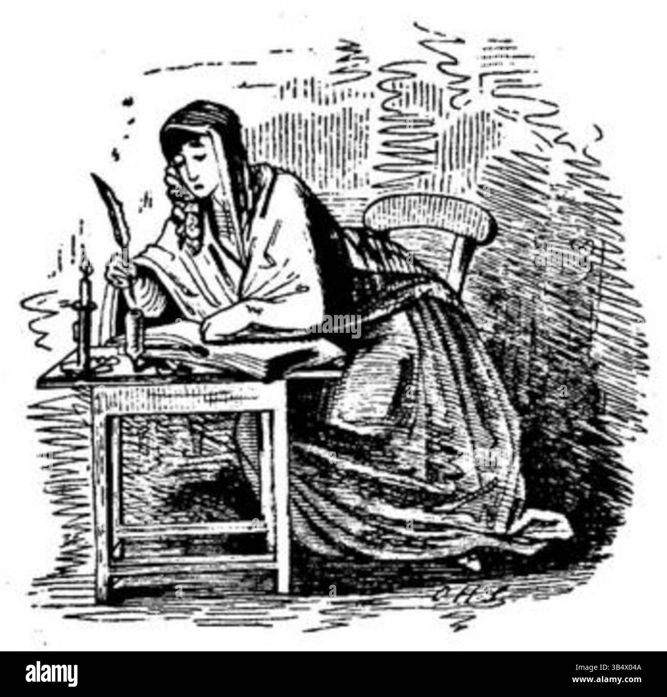 L'illustration de Carl Hermann Schmolze de 1846 de la série Fliegende Blätter représente une scène satirique, mettant en valeur l'humour allemand populaire du XIXe siècle et le style caricatural. Banque D'Images