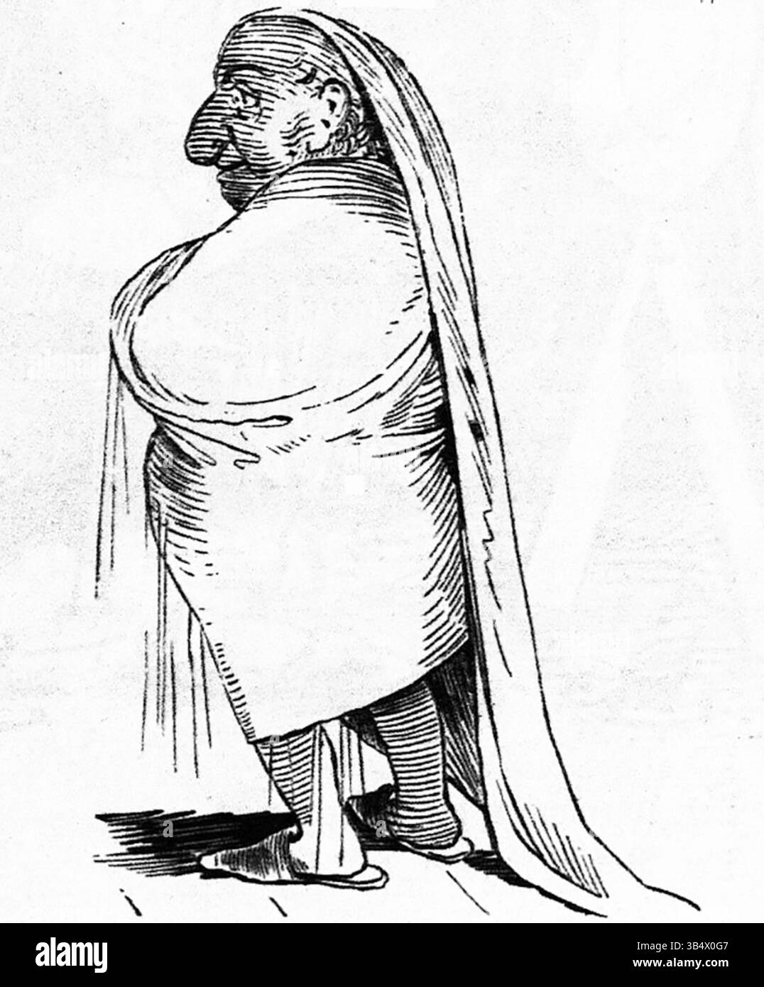 L'illustration du comte Franz Pocci de 1846 dans *Fliegende Blätter* offre un portrait humoristique et satirique typique de l'époque. L'image, trouvée dans le volume 2, numéro 44, reflète le commentaire social critique vu dans les arts graphiques allemands du XIXe siècle Banque D'Images