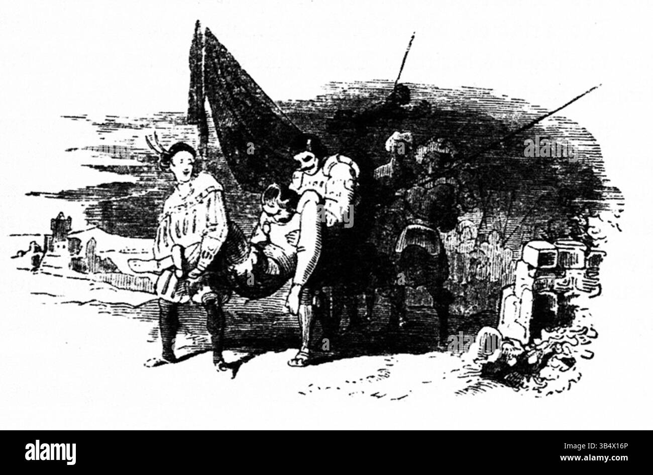 Une illustration de Carl Hermann Schmolze tirée de 'Fliegende Blätter', volume 2, numéro 47, page 182, créée en 1846, offrant une vision critique de la société. Banque D'Images