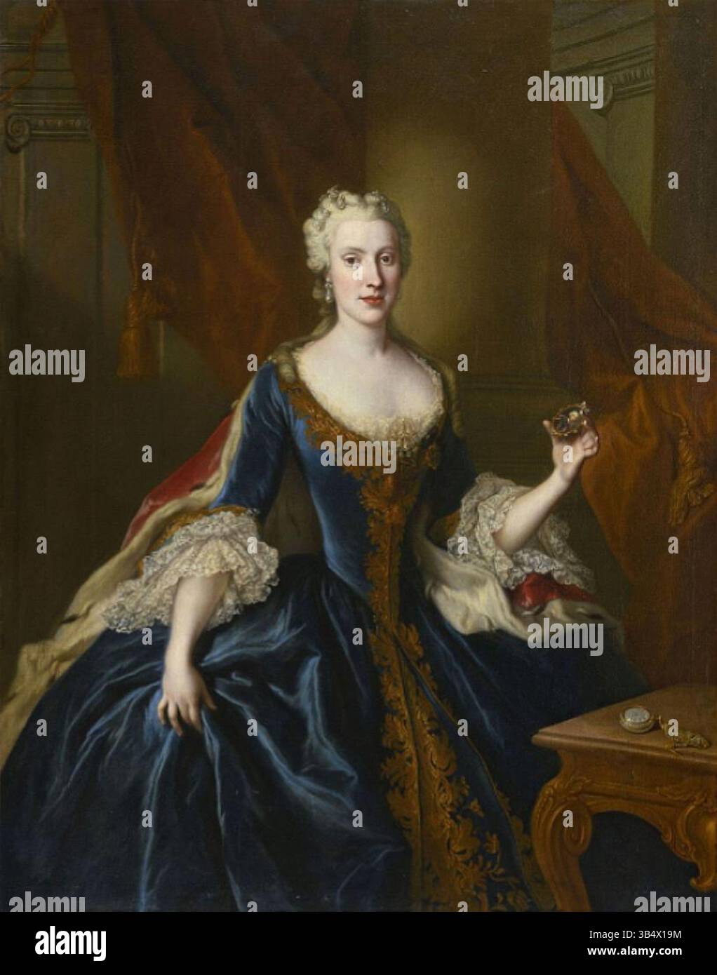 Ce portrait de 1746 de Louis de Silvestre représente Marie Anne Sophie de Saxe, épouse de Maximilien III Joseph, électeur de Bavière. Le tableau montre qu'elle tient une miniature de son mari, reflétant son statut noble. Banque D'Images