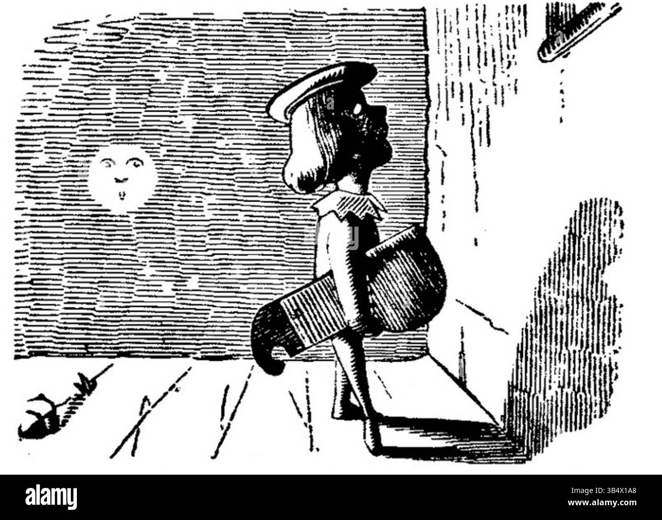 Cette illustration de l'édition de 1846 de 'Fliegende Blätter' présente un moment satirique de la société allemande du XIXe siècle, caractéristique de l'humour de l'époque et de la critique des normes sociales. Banque D'Images