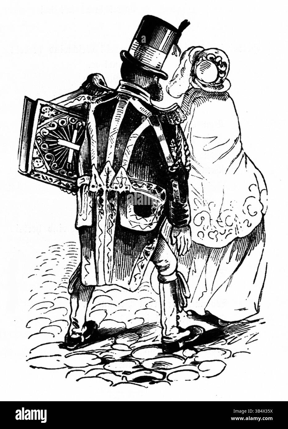 Une illustration tirée de 'Fliegende Blätter', volume 2, numéro 46, page 174, datée de 1846. Cette pièce fait partie de la série de magazines allemands satiriques. Banque D'Images