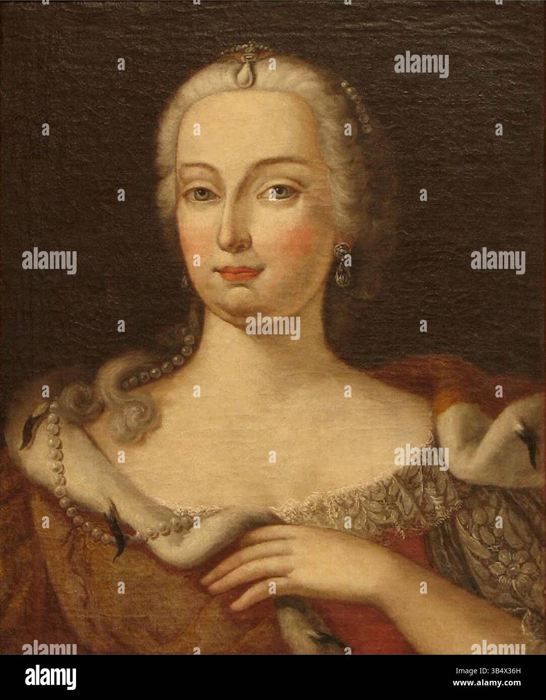 Ce portrait représente Marie-Thérèse d'Autriche (1717-1780), mal identifiée comme Mariana Victoria d'Espagne, peinte vers 1758. C'est une huile sur toile logée dans le Palais de Mafra. Banque D'Images