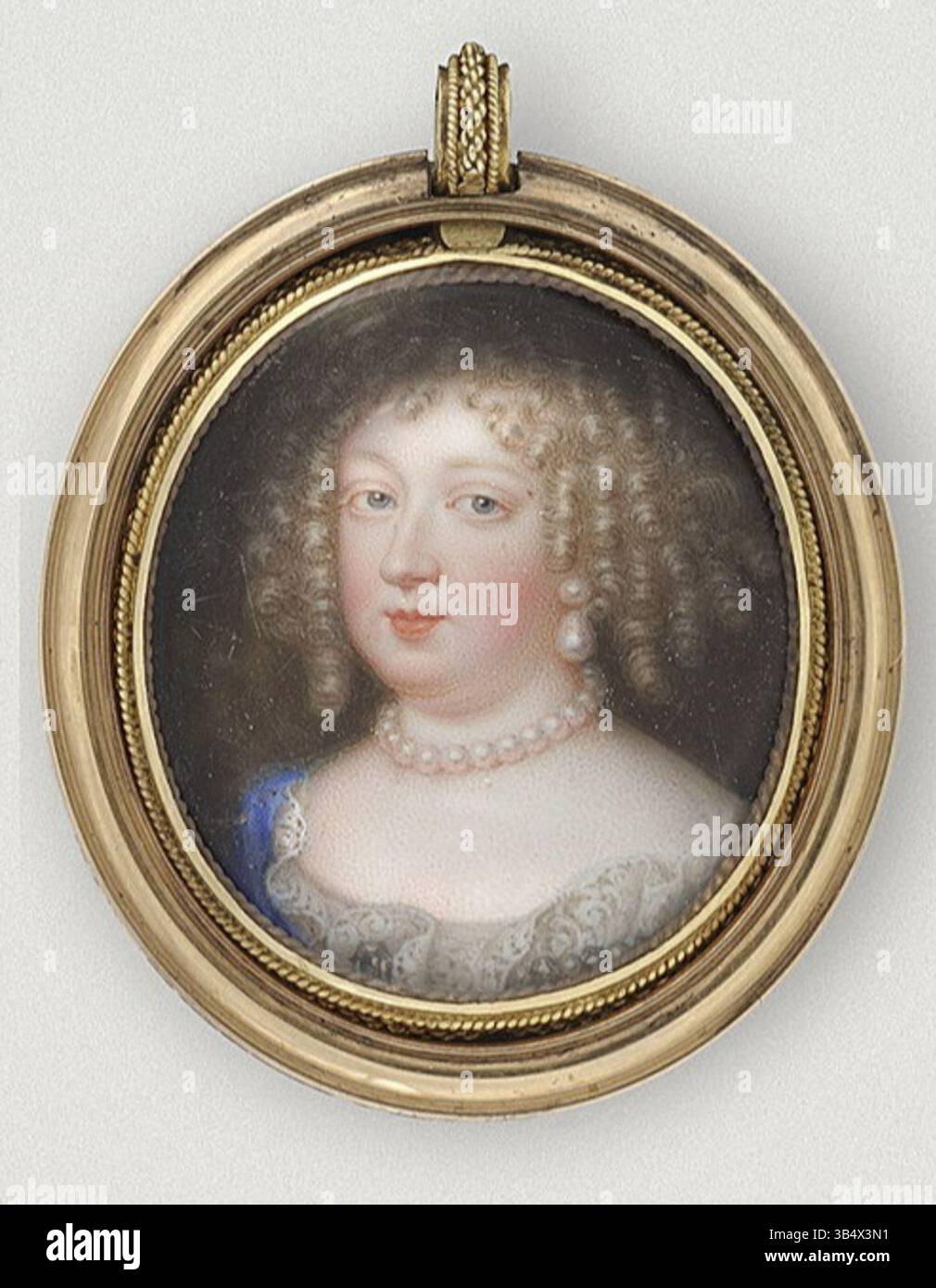 Portrait par Jean Petitot de Marie-Thérèse d’Espagne (1638-1683), épouse de Louis XIV de France, peint au XVIIe siècle. Cette miniature, confectionnée sur émail, fait partie de la collection Louvre (INV 35679), mettant en valeur l’élégance royale de la princesse espagnole devenue reine de France. Banque D'Images