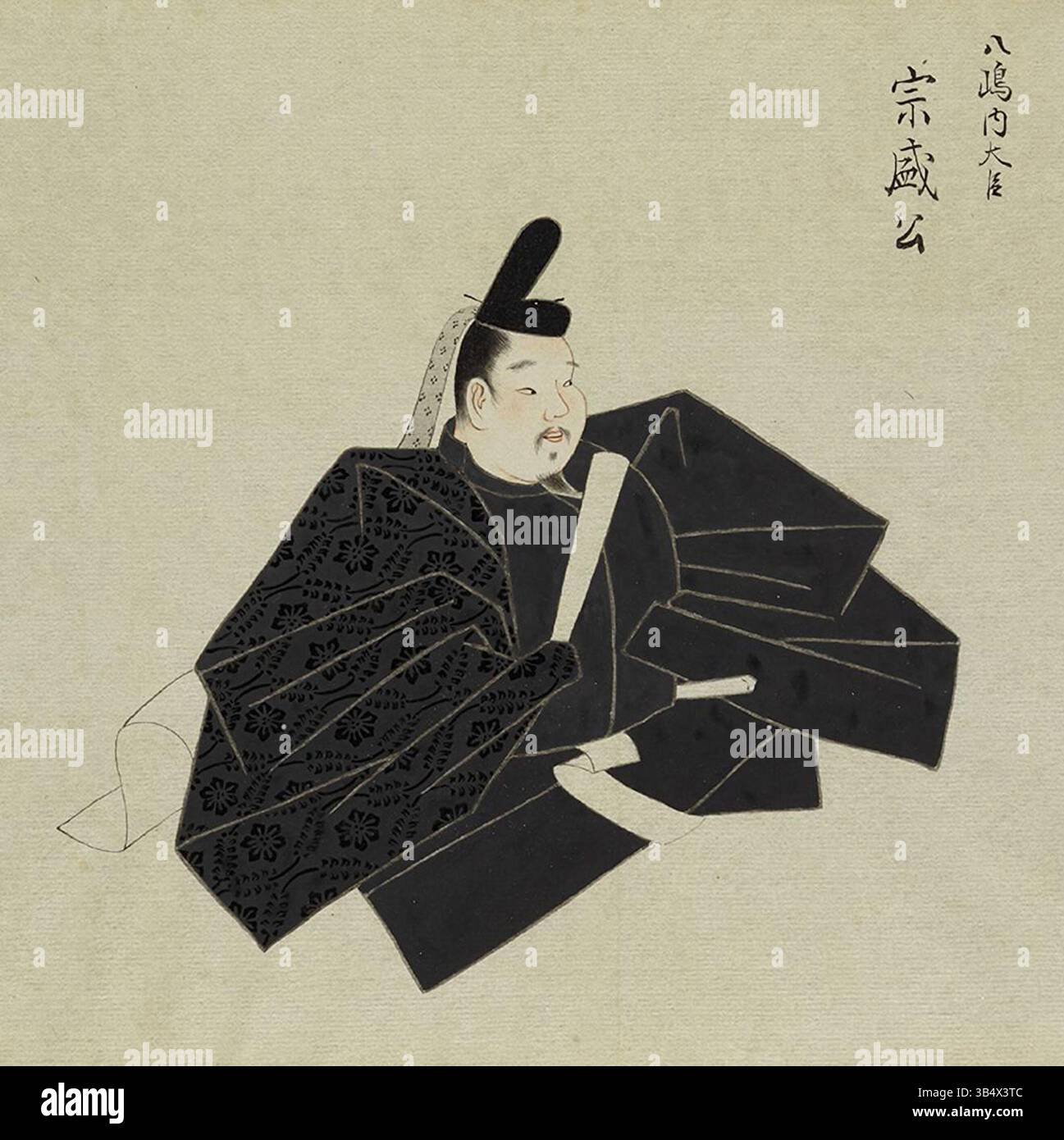 Portrait de la fin de l'époque Kamakura de Taira no Munemori (1147-1185), un commandant du clan Taira. Le portrait réaliste de Fujiwara Tamenobu et Takenobu souligne son rôle dans la guerre de Genpei. Banque D'Images