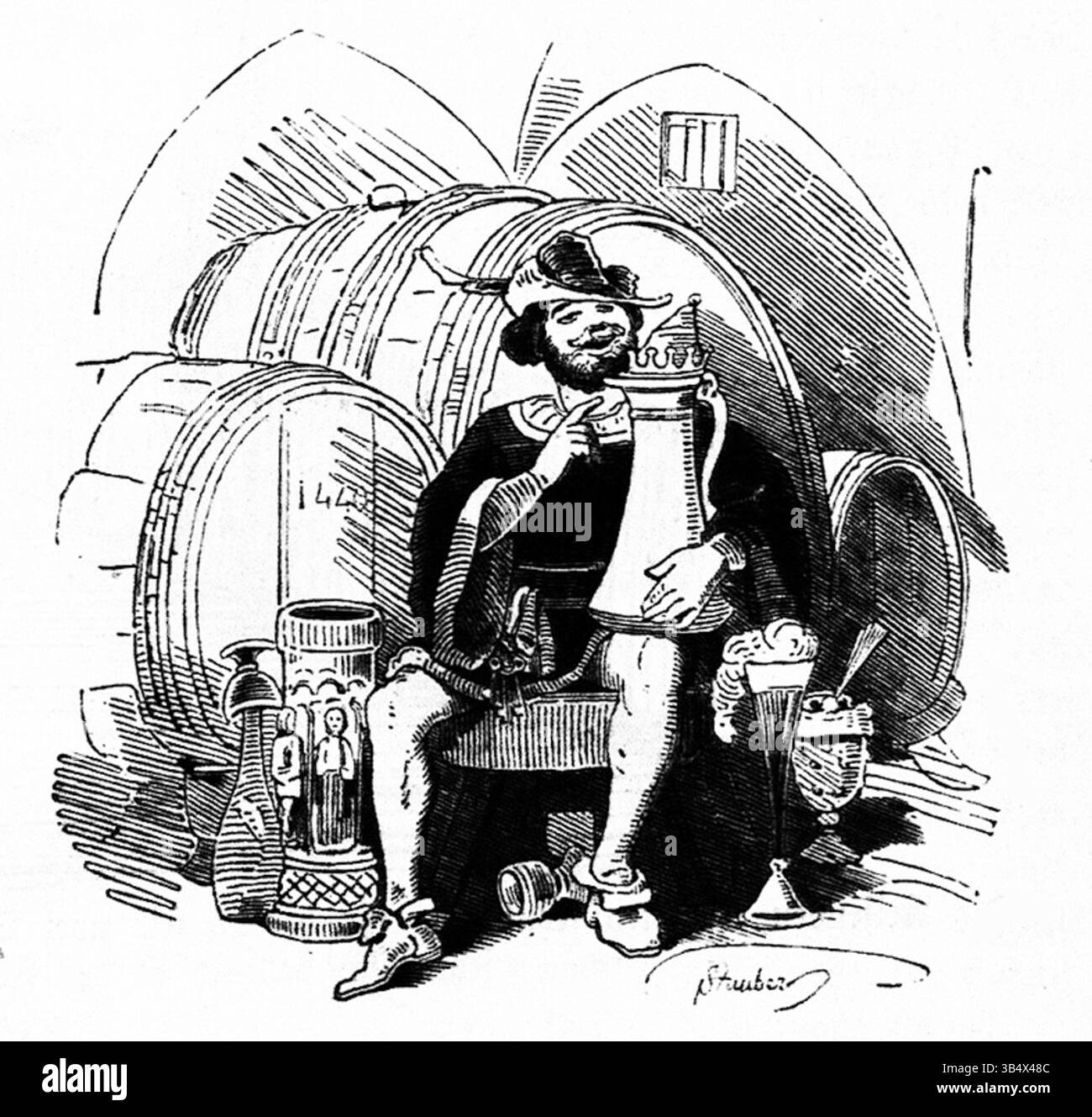 Une illustration tirée de 'Fliegende Blätter', volume 2, numéro 44, page 159, par Carl Stauber, datée de 1846. Cette œuvre fait partie de la série de magazines satiriques allemands. Banque D'Images