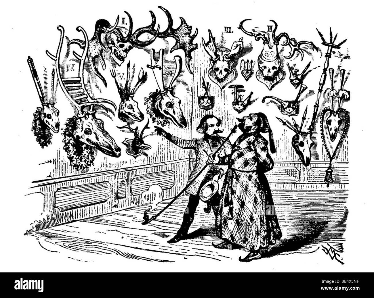 Cette illustration de 1846 de Franz Michael Veith est tirée de Fliegende Blätter, une publication satirique allemande. L'image reflète le style de l'illustration du milieu du XIXe siècle, capturant les moments culturels de l'époque. Banque D'Images