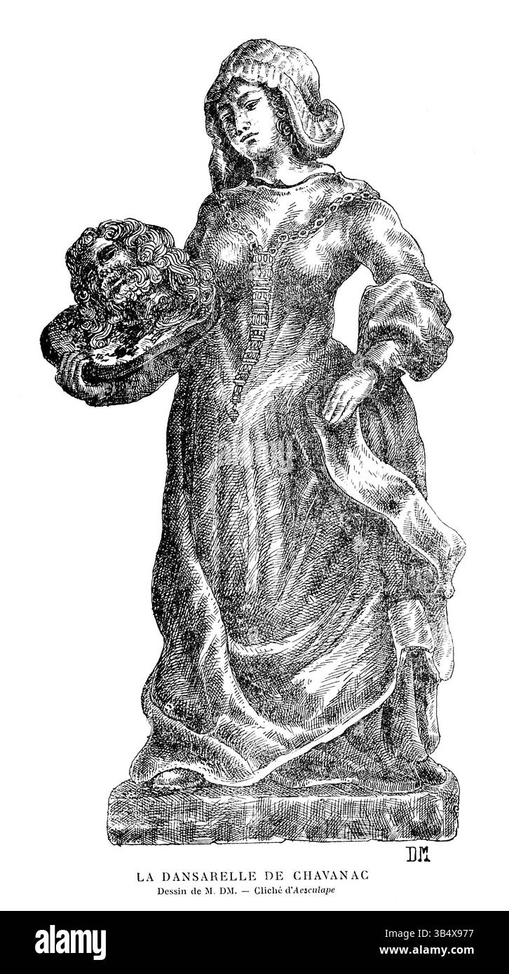 La sculpture 'Dansarelle', calcaire peint et doré, fait partie de l'église de la Nativité de Saint Jean Baptiste, datant du premier quart du XVIe siècle. Cette œuvre de calcaire polychrome et doré représente une figure dansante aux couleurs vives. Banque D'Images La sculpture 'Dansarelle', calcaire peint et doré, fait partie de l'église de la Nativité de Saint Jean Baptiste, datant du premier quart du XVIe siècle. Cette œuvre de calcaire polychrome et doré représente une figure dansante aux couleurs vives. Banque D'Images