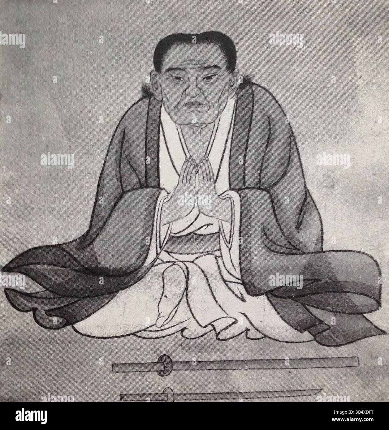 Ce portrait, réalisé avant 1653, représente Ito Ittosai Kagehisa, un samouraï renommé, capturé dans un style japonais historique. Banque D'Images