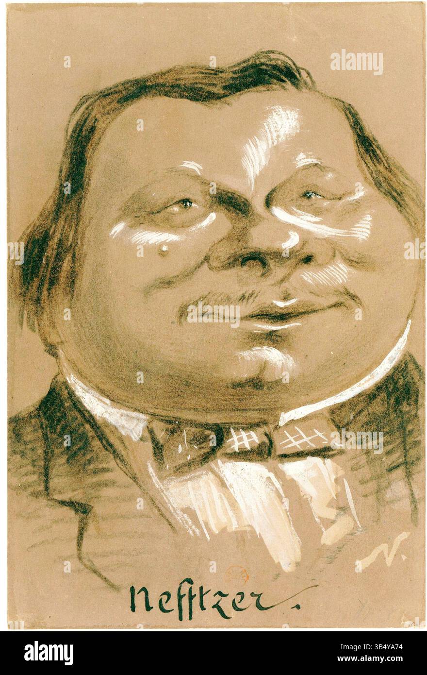 Cette caricature d’Auguste Nefftzer de Nadar, créée entre 1849 et 1859, représente avec humour le publiciste et médiatique français. Connu pour son influence dans le journalisme, les traits de Nefftzer sont exagérés dans un style caricatural typique, reflétant l’approche artistique de Nadar, photographe et caricaturiste français de renom. Banque D'Images