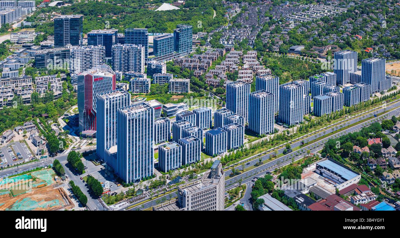 Vue aérienne de la ville de Silicon Valley, district de Fuyang, ville de Hangzhou, province du Zhejiang, Chine Banque D'Images