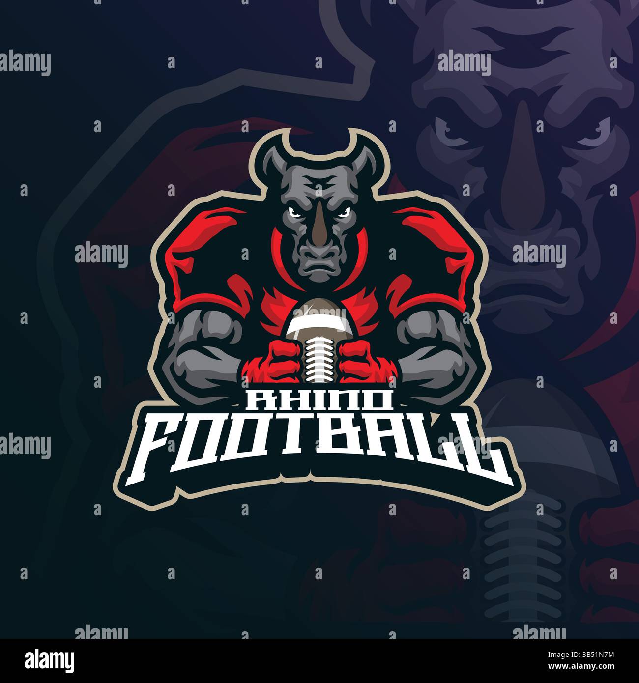 Vecteur de conception de logo de mascotte Rhino avec style de concept d'illustration moderne pour l'impression de badge, d'emblème et de t-shirt. Illustration de football Rhino. Illustration de Vecteur