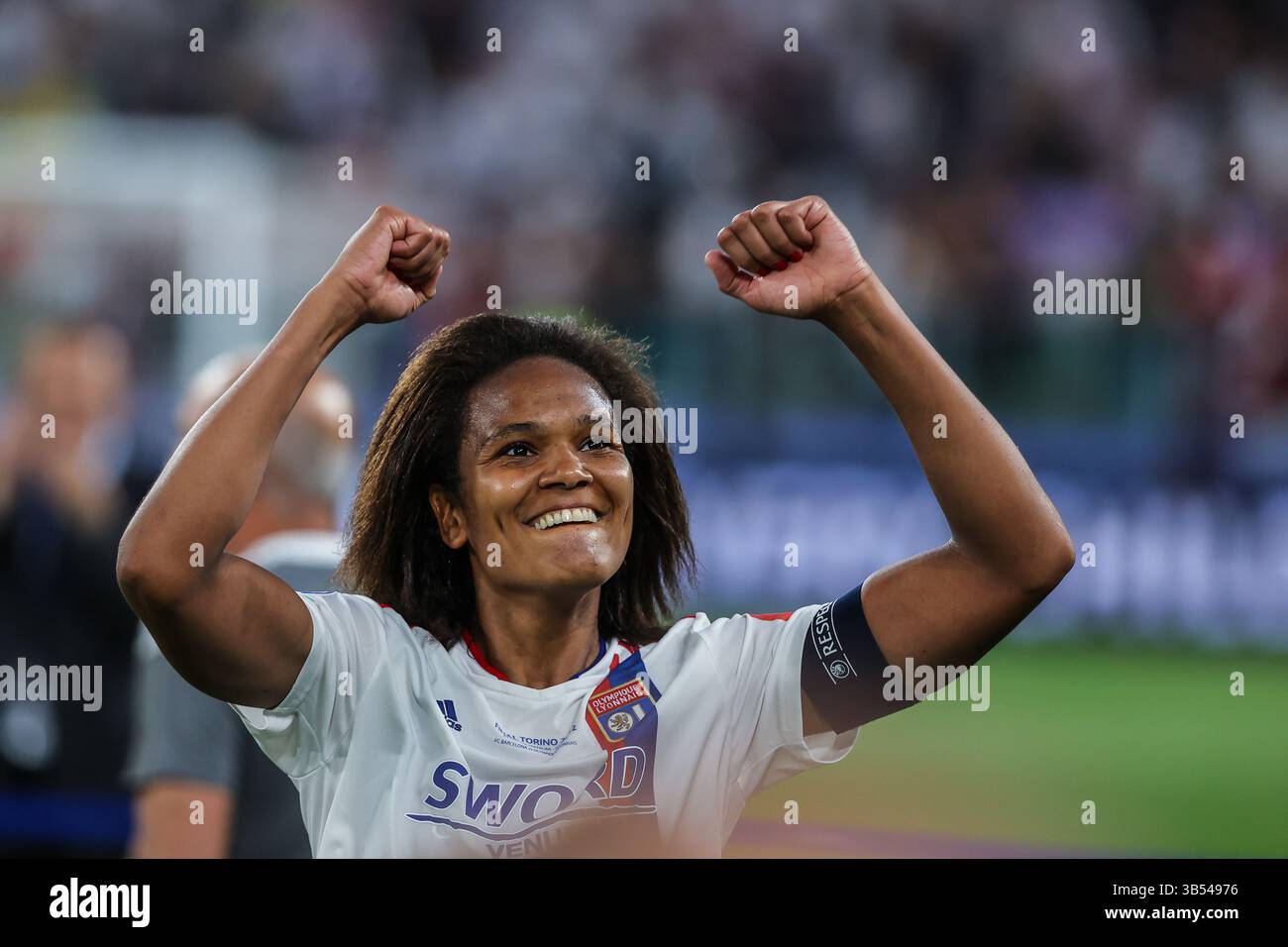 21 mai 2022, Turin, Italie : Wendie Renard de l'Olympique Lyonnais célèbre la finale de l'UEFA Women's Champions League 2021/22 entre le FC Barcelone et l'Olympique Lyonnais au stade Allianz. (Crédit image : © Fabrizio Carabelli/SOPA images via ZUMA Press Wire) Banque D'Images