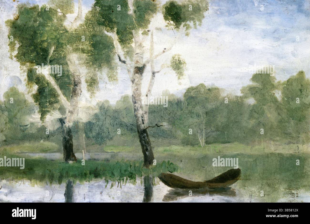 Petit lac avec bateau. Edvard Munch. 1880. Banque D'Images