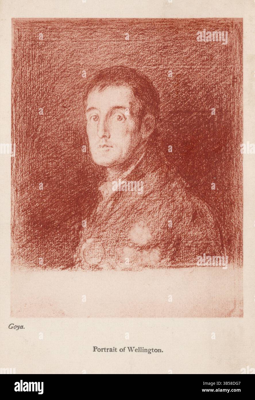 Portrait du duc de Wellington, dessin de 1812, carte postale ancienne. Goya artiste Banque D'Images