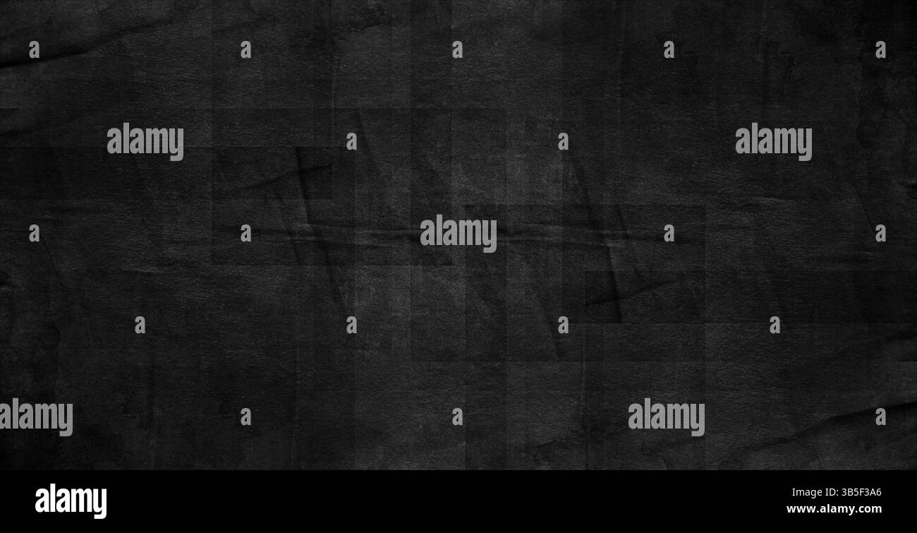 Papier plié texturé noir avec un effet usé, frotté et déchiré, une texture vintage des années 90 pour cartes de vœux, affiches, pages web et autres illustrations. Banque D'Images