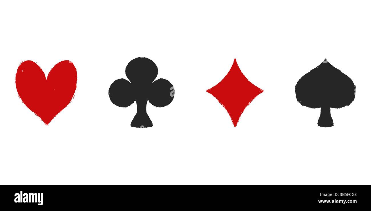 Cartes à jouer symbole costume icône de vecteur dans le style doodle. Pique de coeur de poker, symbole de carte de casino en diamant Illustration de Vecteur