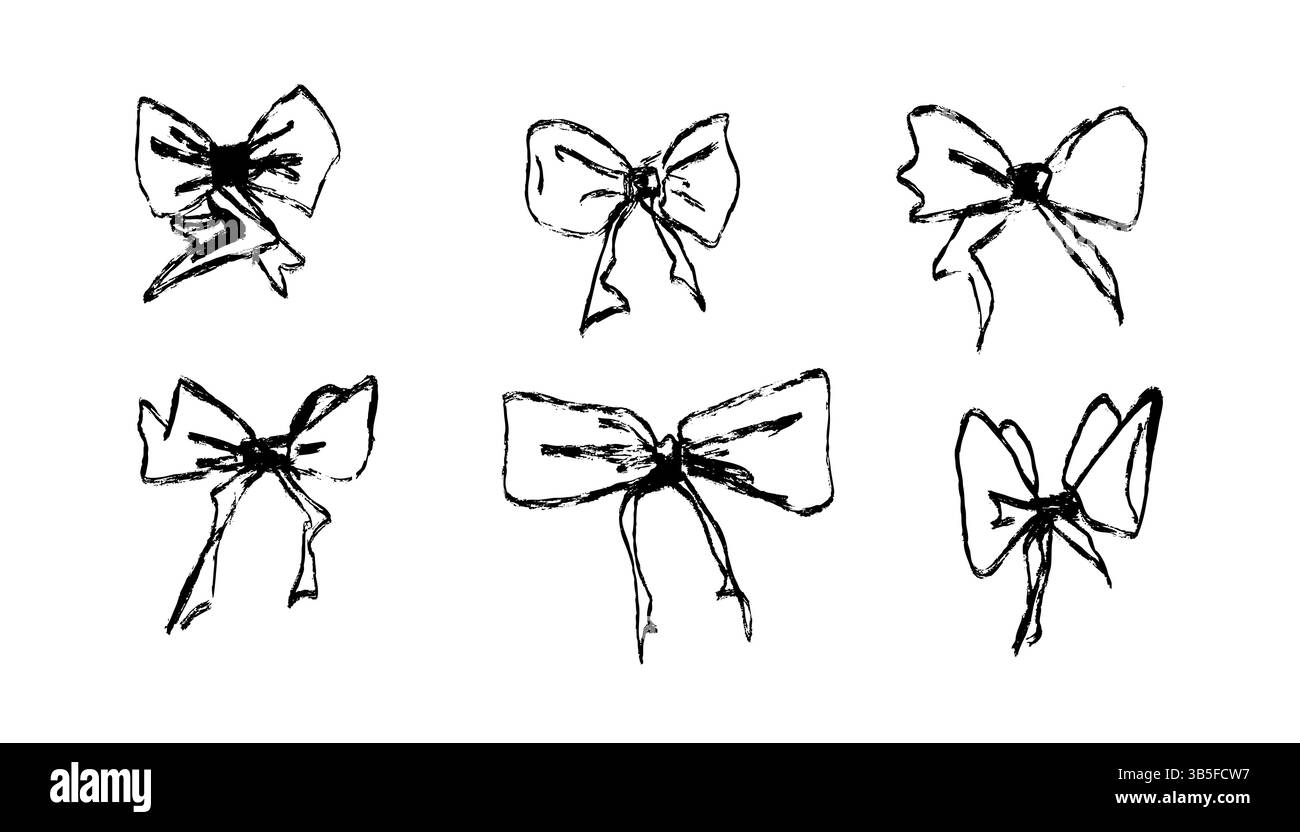 Motif vectoriel sans couture avec nœuds et rubans d'arc de style craie dessinés à la main. Illustration de croquis de crayon avec esthétique girly punk. Noeuds satinés isolés o Illustration de Vecteur