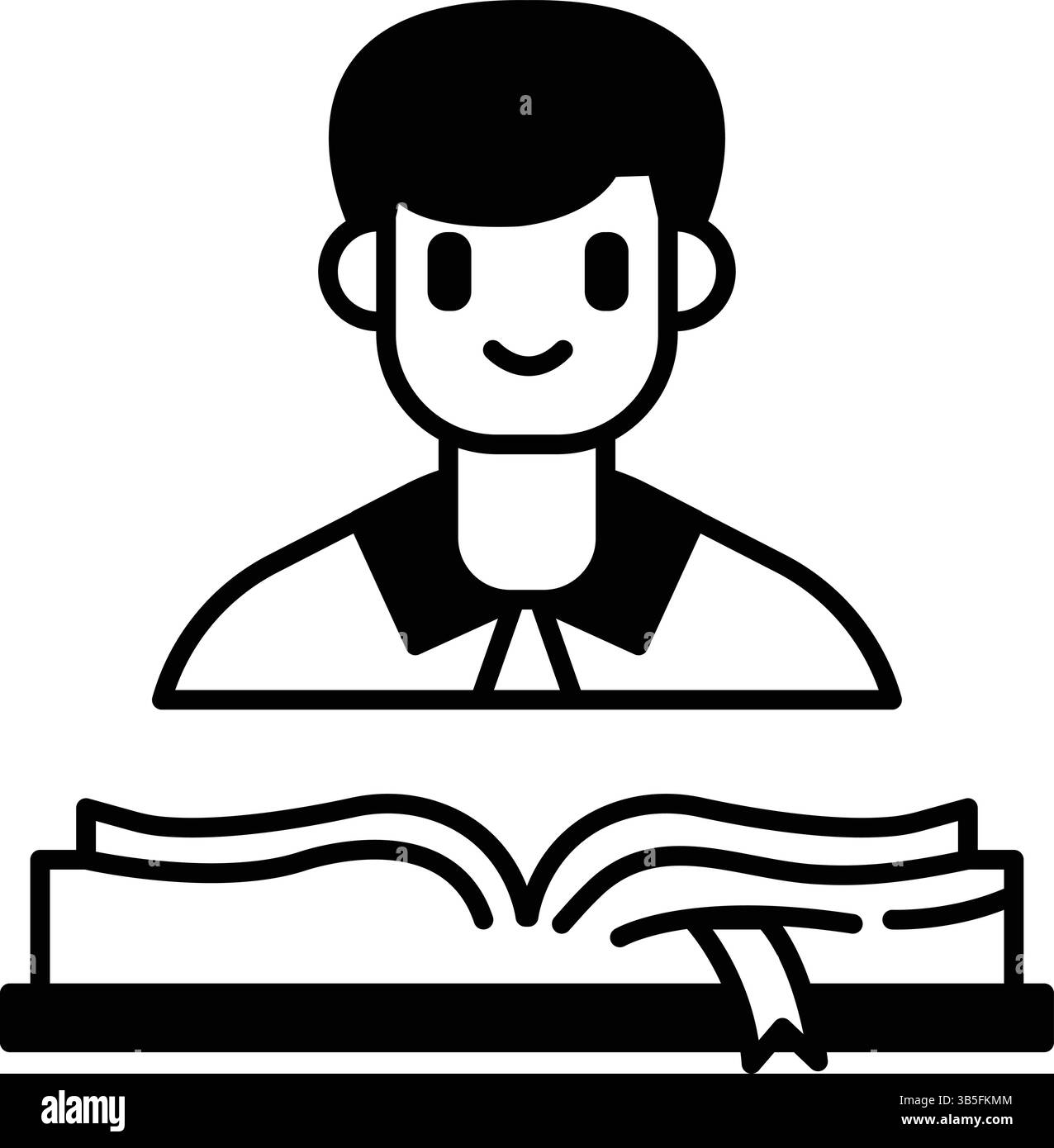 Un homme est assis devant un livre ouvert avec un sourire sur le visage Illustration de Vecteur Un homme est assis devant un livre ouvert avec un sourire sur le visage Illustration de Vecteur