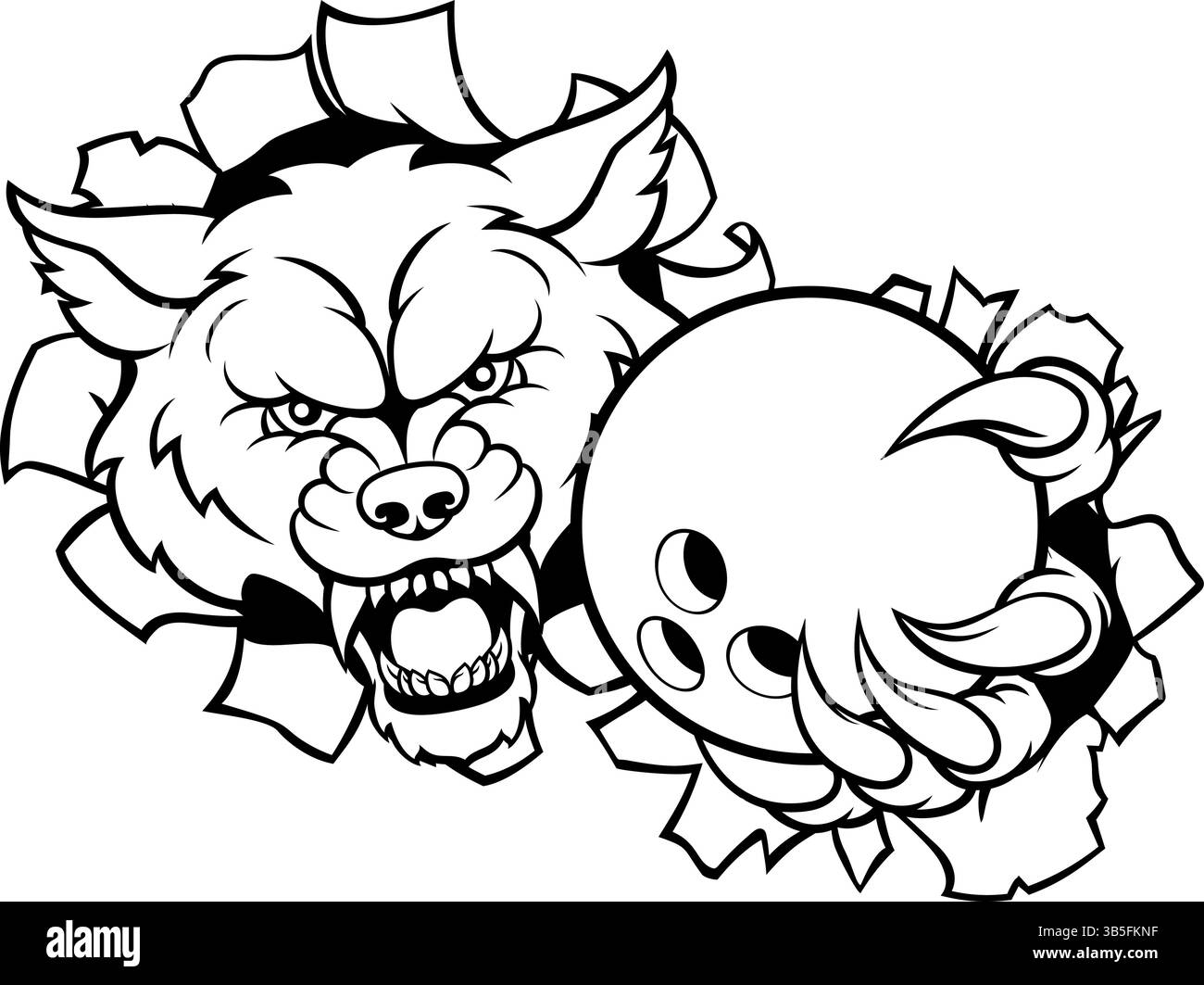 Arrière-plan de rupture mascotte loup Bowling Illustration de Vecteur