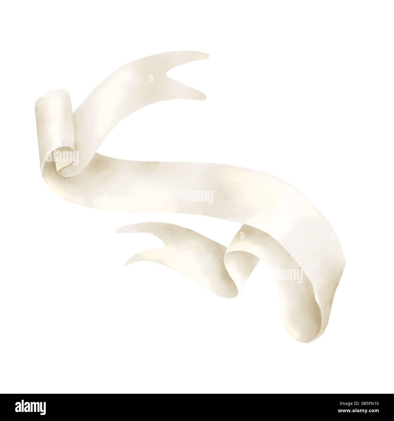 Un ruban beige, un manuscrit vide pour le texte. Illustration aquarelle. Un rouleau déplié, isolé sur un fond blanc. Ruban adhésif plat, décor Banque D'Images