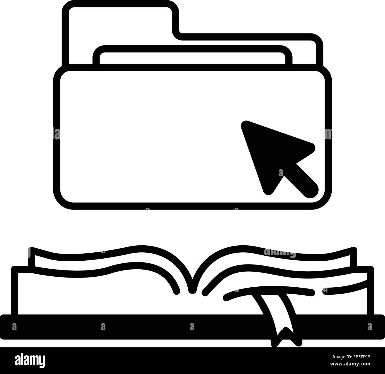 Un dossier avec dos est ouvert sur une page avec un signet Illustration de Vecteur