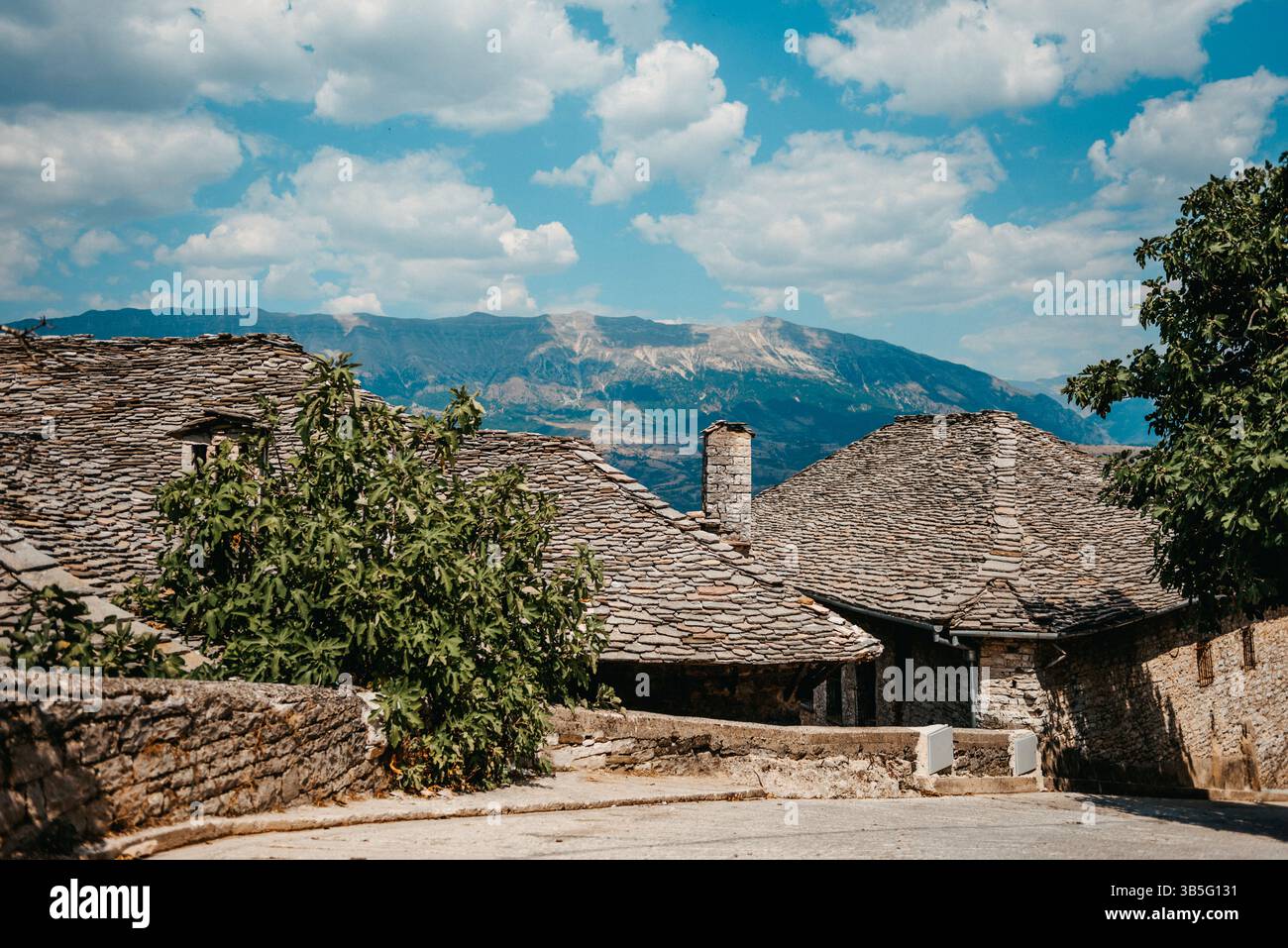 Toits traditionnels en pierre à Gjirokastër, Albanie Banque D'Images