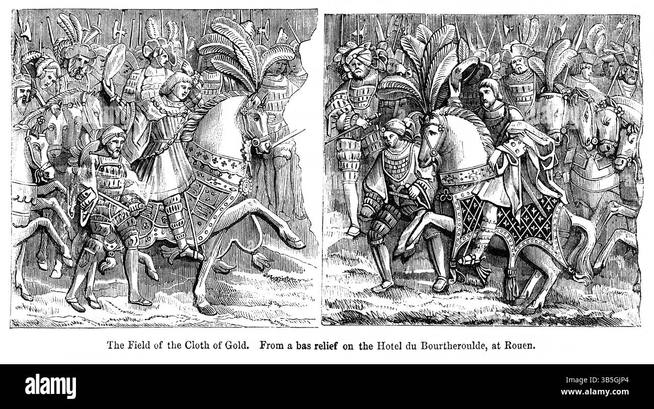 21 mars 2022, Londres, Angleterre, Royaume-Uni : le champ du tissu d'or. D'après un bas relief sur l'Hôtel du Bourtheroulde, à Rouen, illustration tirée du Livre, ''John Casselâ€™'s Illustrated History of England, volume II'', texte de William Howitt, Cassell, Petter et Galpin, Londres, 1858 (crédit image : © JT Vintage/Glasshouse via ZUMA Press Wire) Banque D'Images