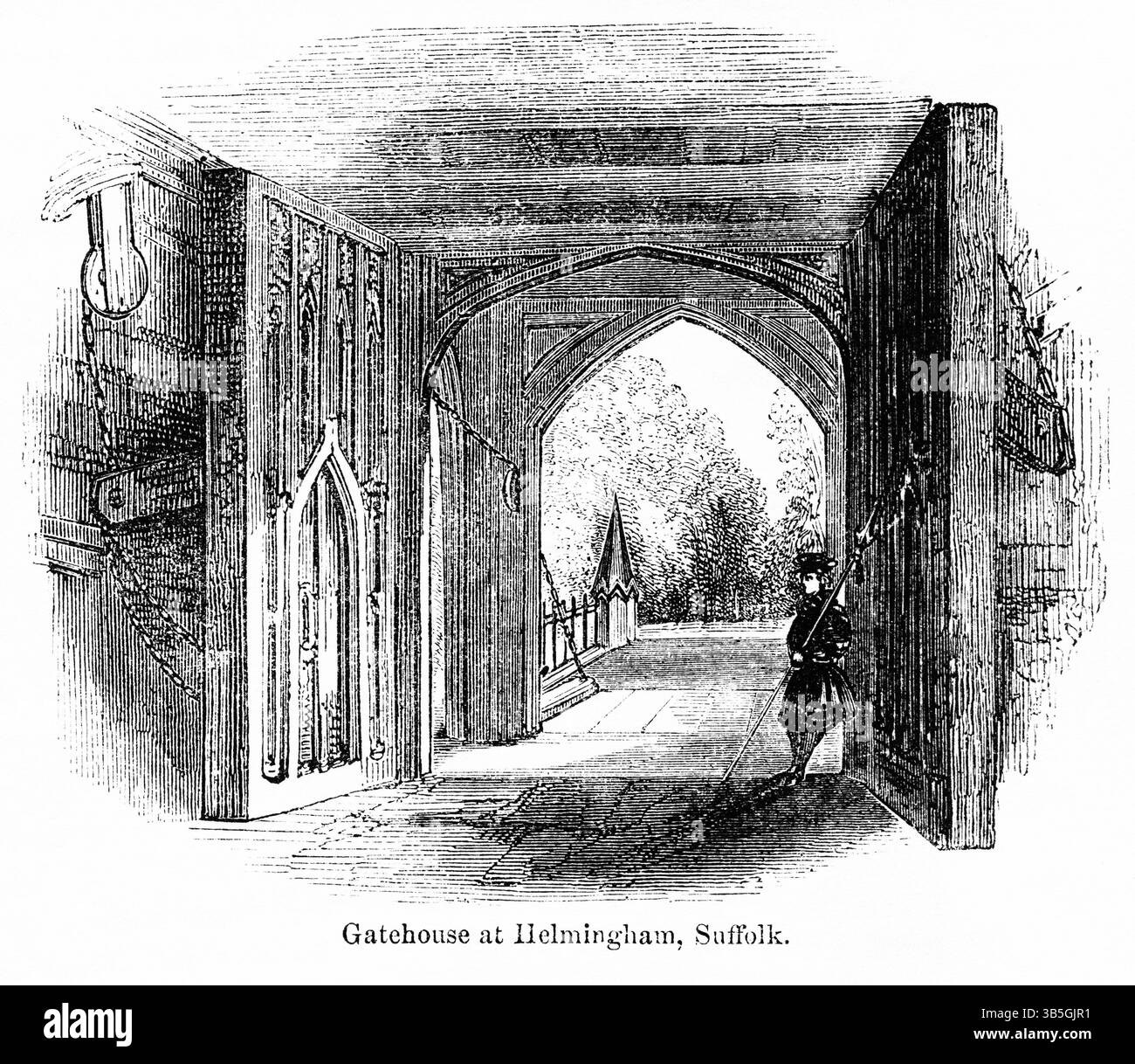 2 mai 2022, Londres, Angleterre, Royaume-Uni : Gatehouse at Helmingham, Suffolk, illustration tirée du livre, ''John Casselâ€™'s Illustrated History of England, volume II'', texte de William Howitt, Cassell, Petter, and Galpin, Londres, 1858 (crédit image : © JT Vintage/Glasshouse via ZUMA Press Wire) Banque D'Images