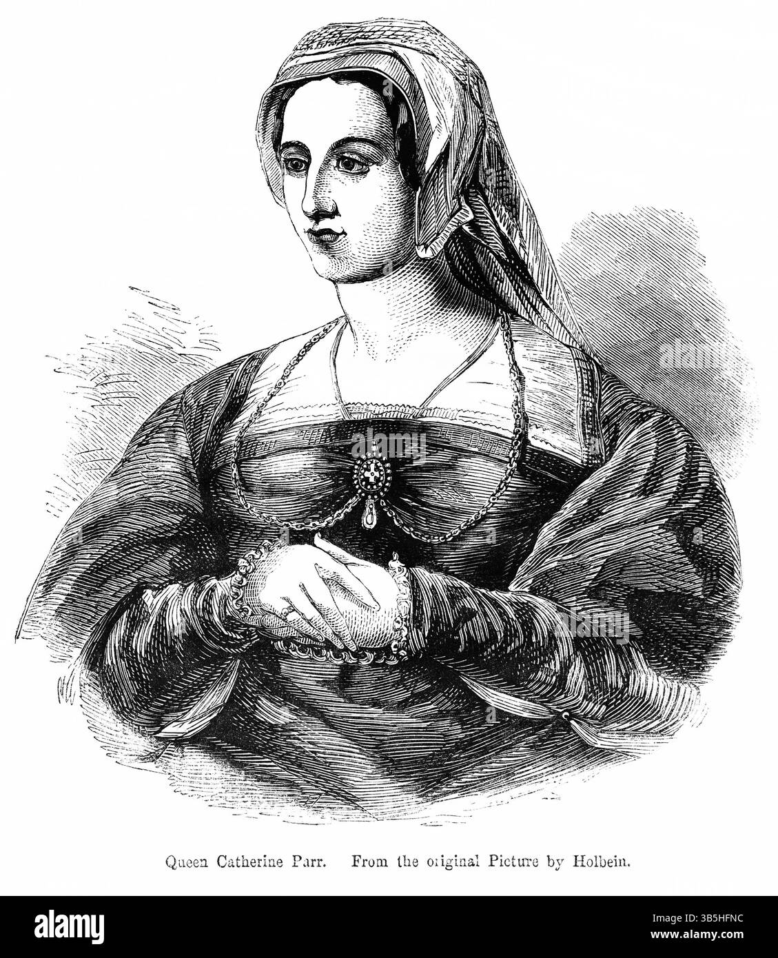 2 mai 2022, Londres, Angleterre, Royaume-Uni : Reine Catherine Parr, de l'image originale de Holbein, illustration tirée du livre, ''John Casselâ€™'s Illustrated History of England, volume II'', texte de William Howitt, Cassell, Petter, and Galpin, Londres, 1858 (crédit image : © JT Vintage/Glasshouse via ZUMA Press Wire) Banque D'Images