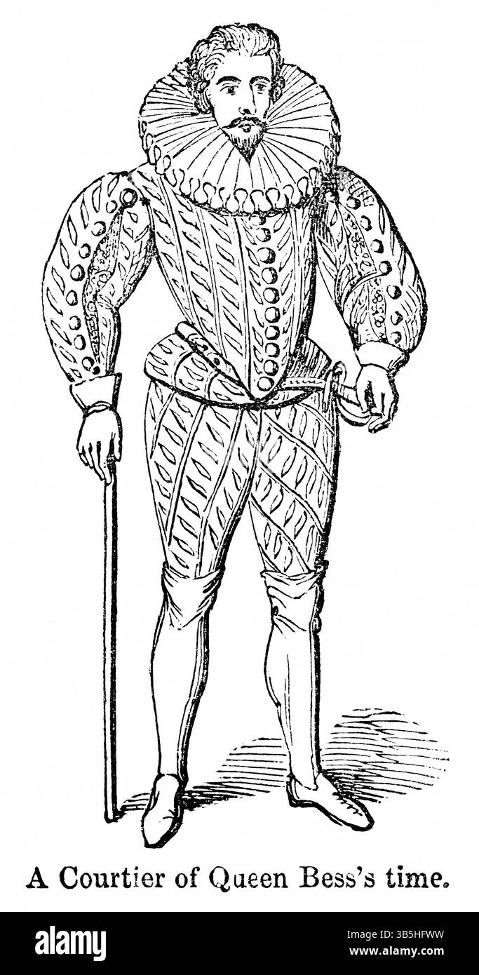 2 mai 2022, Londres, Angleterre, Royaume-Uni : a Courtier of Queen Bess's Time (Elizabeth I), illustration tirée du livre, ''John Casselâ€™'s Illustrated History of England, volume II'', texte de William Howitt, Cassell, Petter, and Galpin, Londres, 1858 (crédit image : © JT Vintage/Glasshouse via ZUMA Press Wire) Banque D'Images