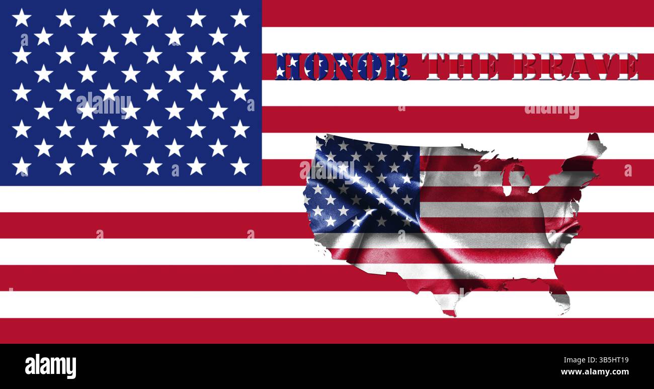 Memorial Day United States of America .drapeau avec carte de l'Amérique et le texte de la mémoire des héros de guerre américain 3D illustration Banque D'Images