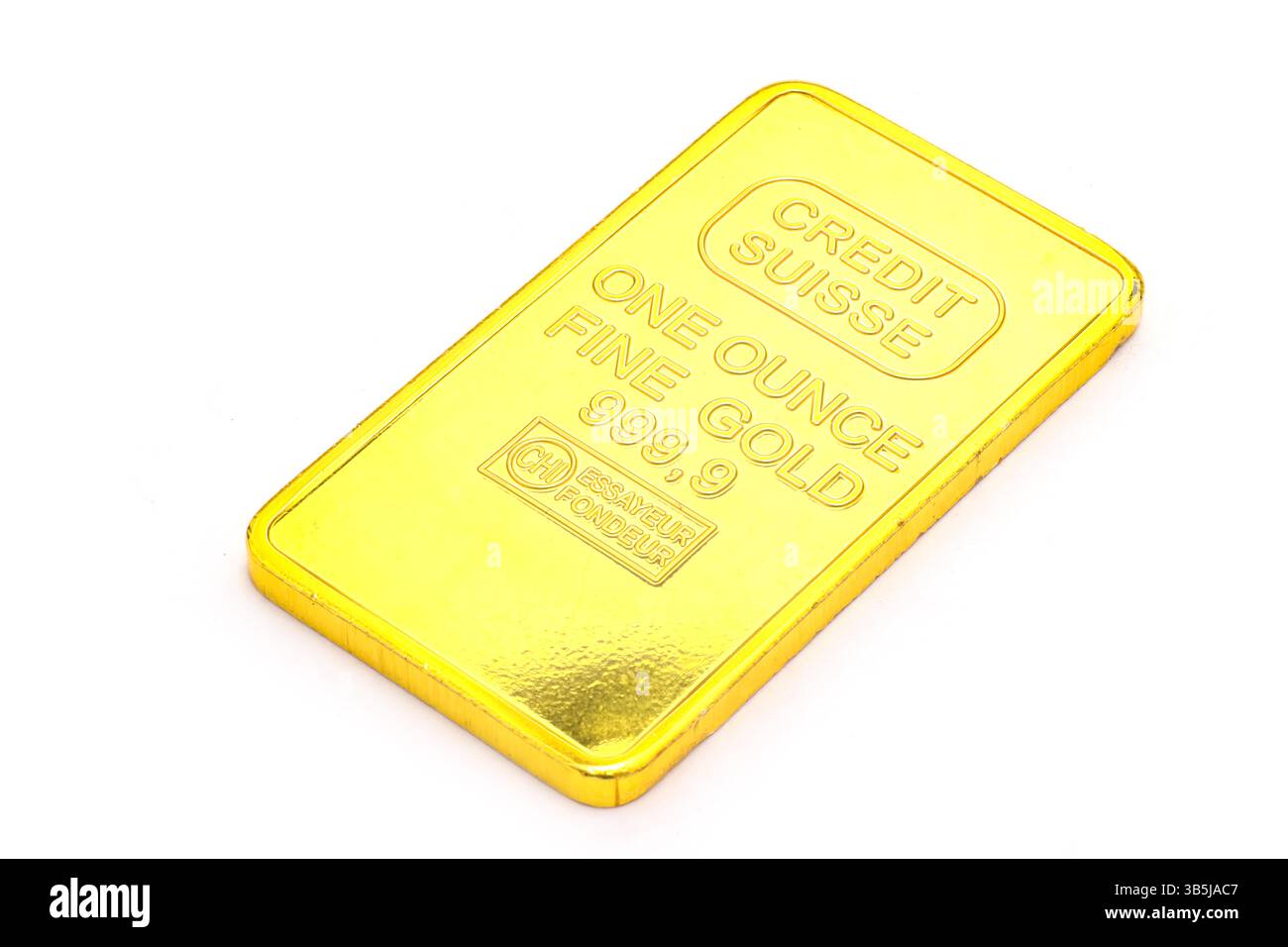 Credit Suisse un lingot d'or troy once, isolé sur un fond blanc de studio. Banque D'Images