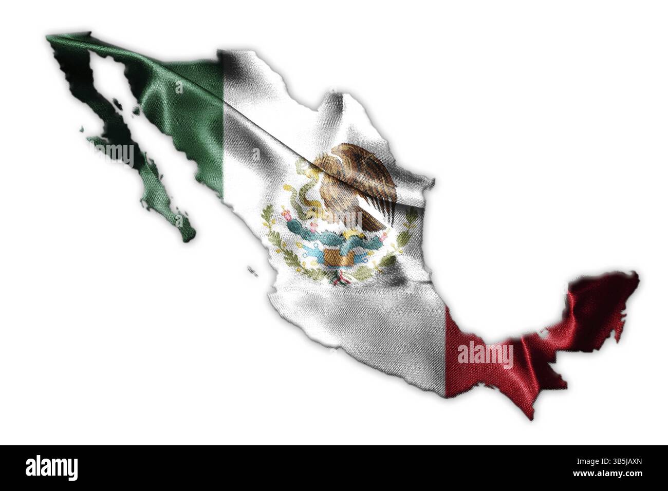 Drapeau national du Mexique avec Eagle armoiries en forme de rendu 3D Carte du Mexique Banque D'Images